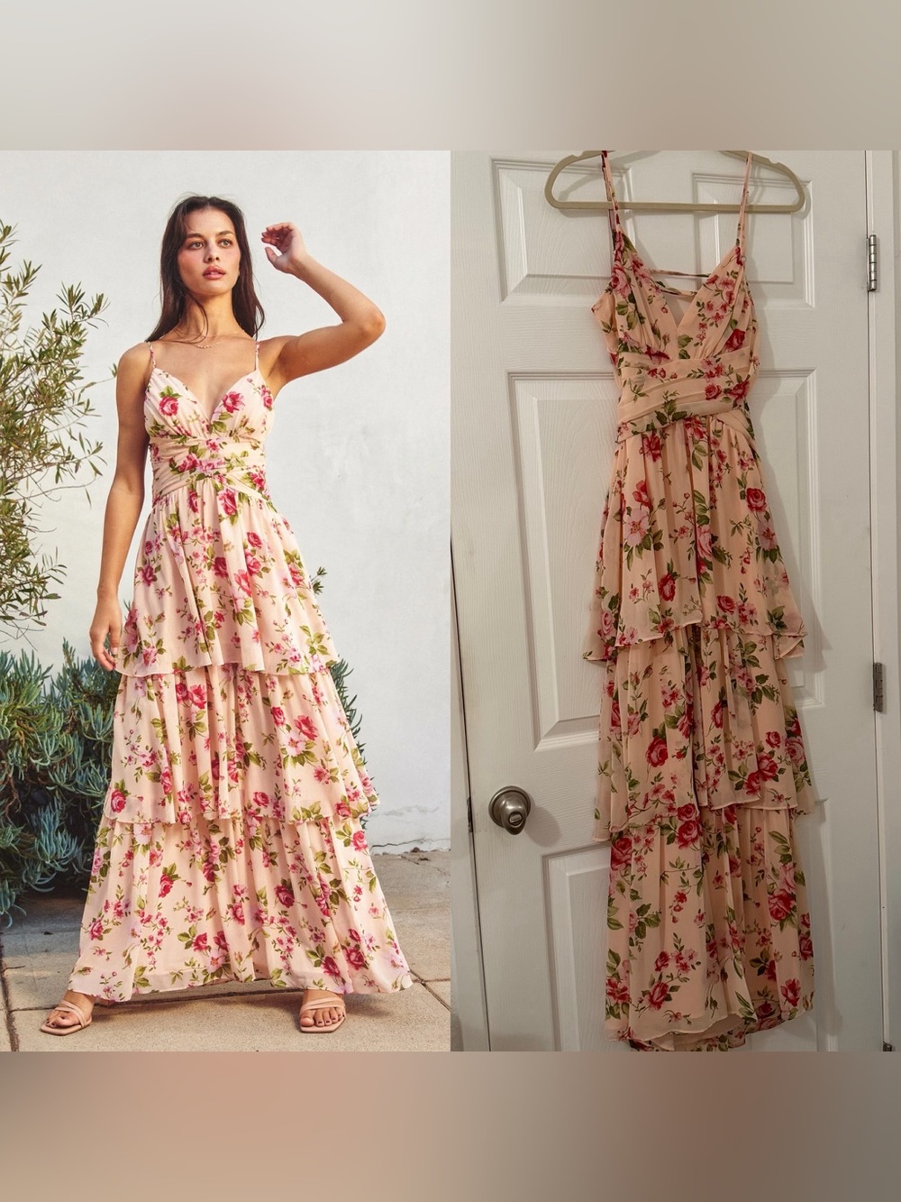 Dress Forum Light Peachy Pink Floral Maxi Dress